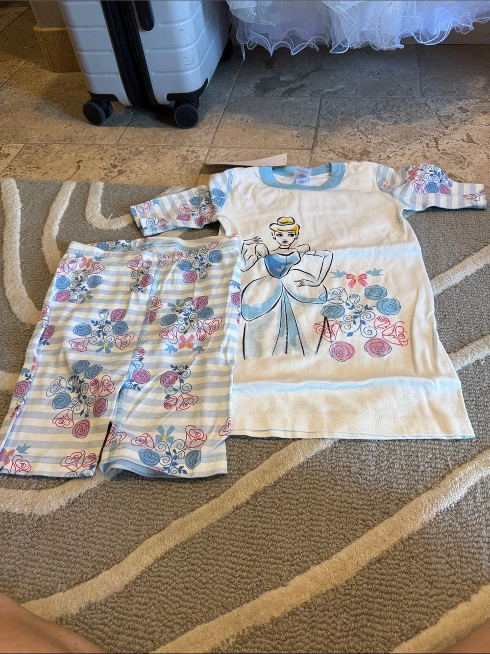 Hanna Andersson White Tee with Blue Trim and Princess Sketch
